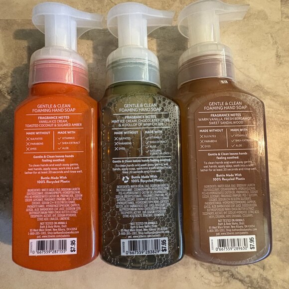 Lot 3 Bath & Body Works Foam Soap COCONUT MILKSHAKE, MINT CHIP, MAHOGANY VANILLA - Picture 2 of 2